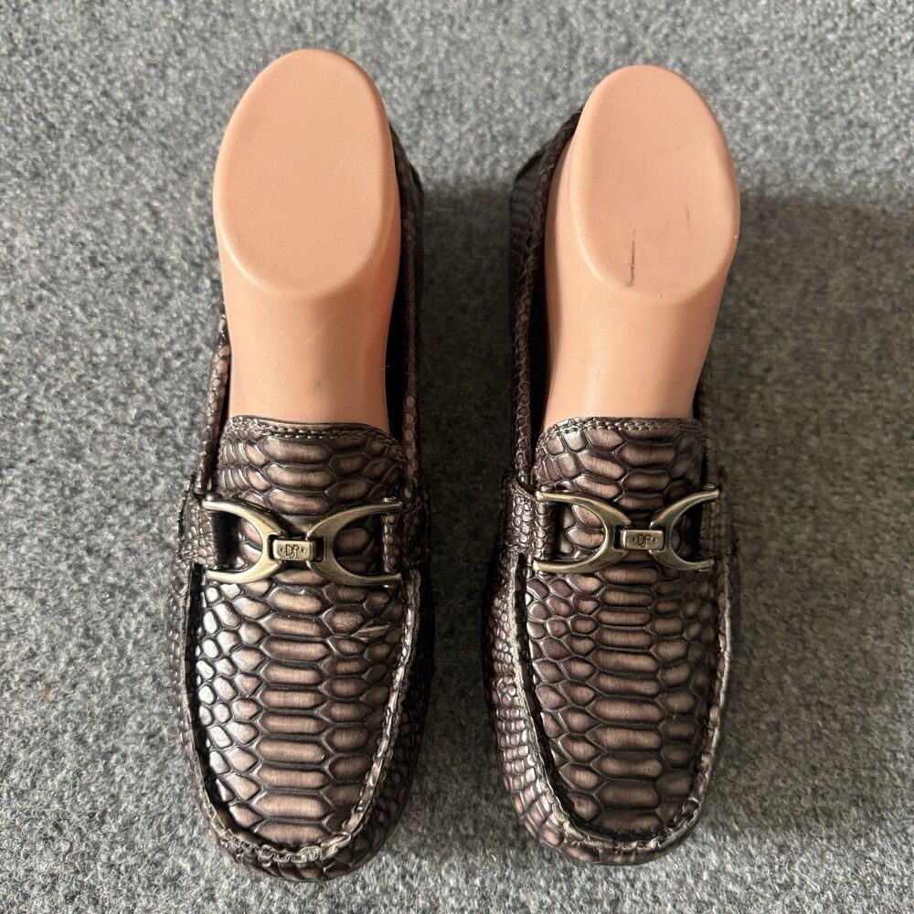 Donald J Pliner VANDA Brown Leather Driving Loafers Size 7.5 Snake Skin Slip-on